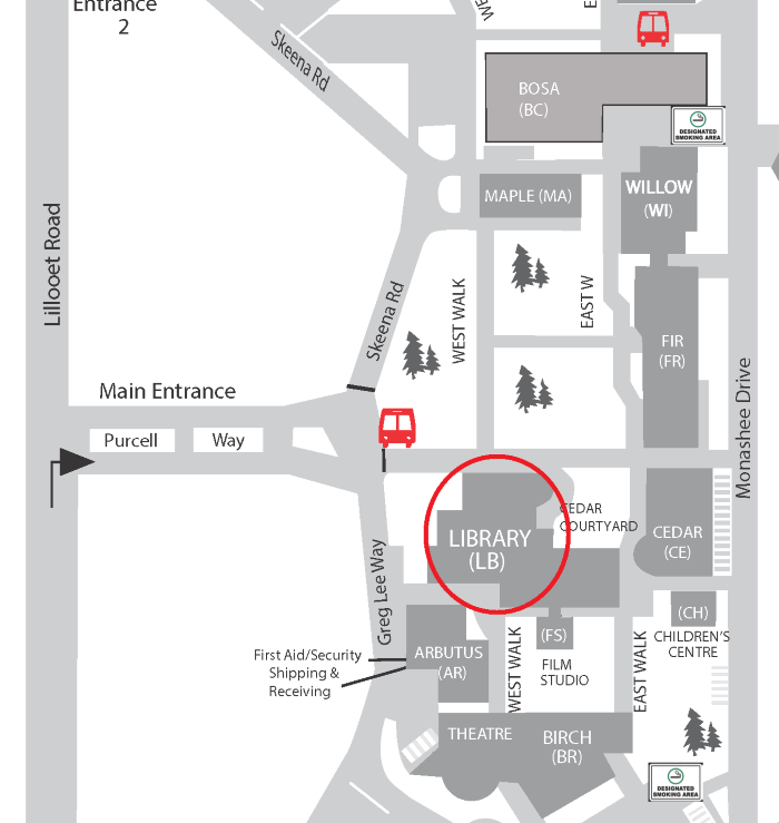 Map showing location of the Library on campus